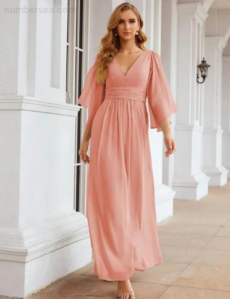 ZapDress Chiffon Bridesmaid Dresses with Split for Women Wedding Long Party Prom Gown Flutter Sleeve (ZD17034)