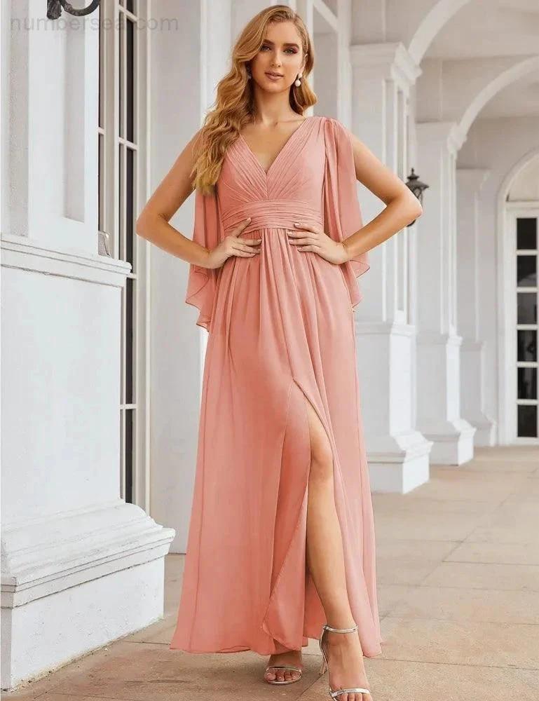ZapDress Chiffon Bridesmaid Dresses with Split for Women Wedding Long Party Prom Gown Flutter Sleeve (ZD17034)