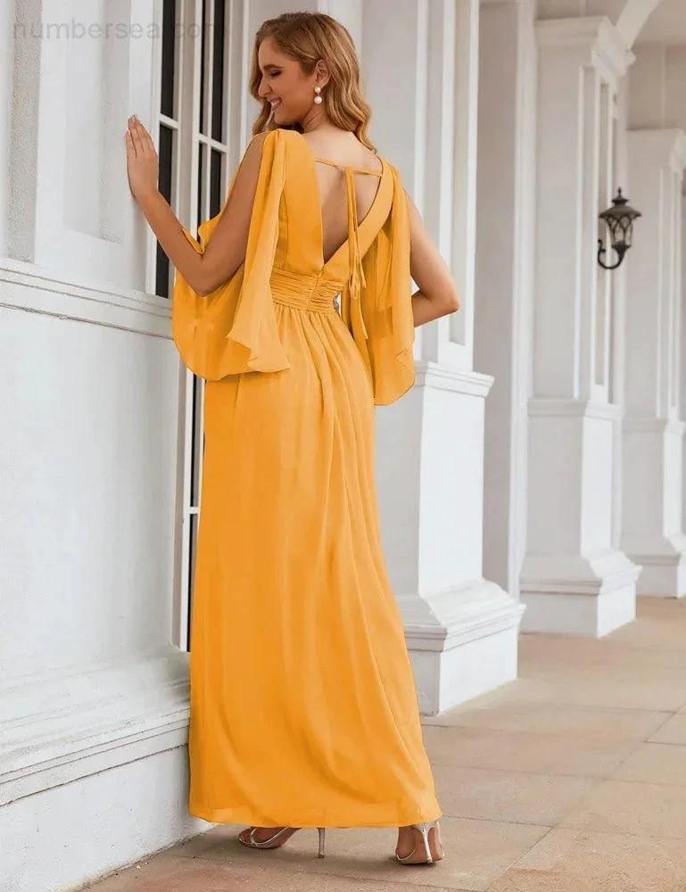 ZapDress Chiffon Bridesmaid Dresses with Split for Women Wedding Long Party Prom Gown Flutter Sleeve (ZD17034)
