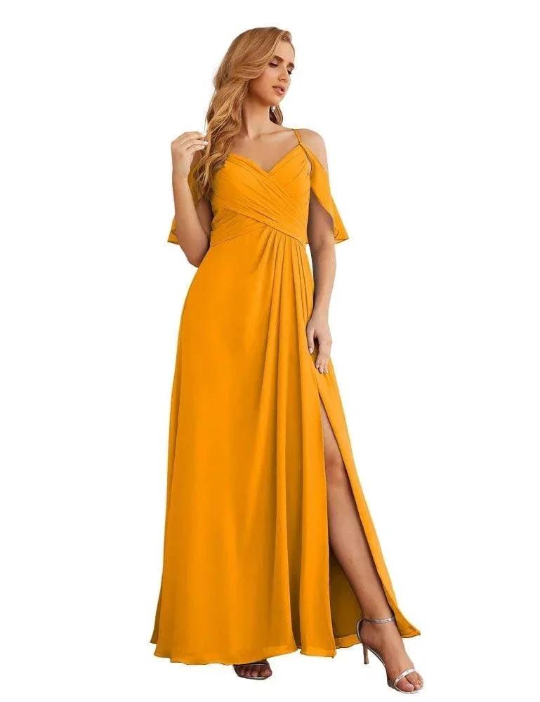 Numbersea Chiffon Cold Shoulder Long Bridesmaid Dresses Plus Size Formal Prom Gowns for Women Party Wedding SEA28070 by numbersea