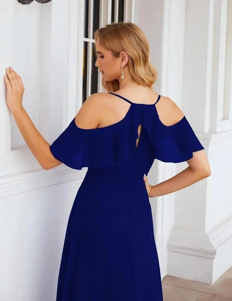 Numbersea Chiffon Cold Shoulder Long Bridesmaid Dresses Plus Size Formal Prom Gowns for Women Party Wedding SEA28070 by numbersea