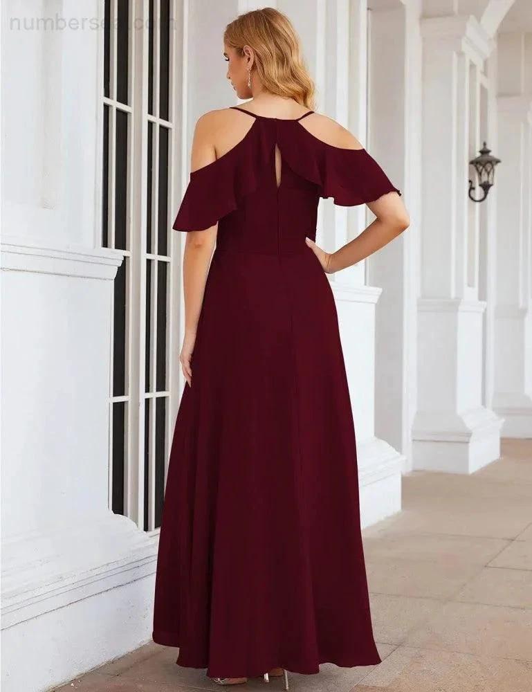 ZapDress Chiffon Cold Shoulder Long Bridesmaid Dresses Plus Size Formal Prom Gowns for Women Party Wedding (ZD17005)