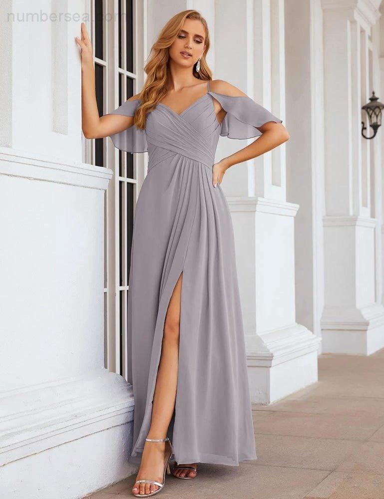 ZapDress Chiffon Cold Shoulder Long Bridesmaid Dresses Plus Size Formal Prom Gowns for Women Party Wedding (ZD17005)