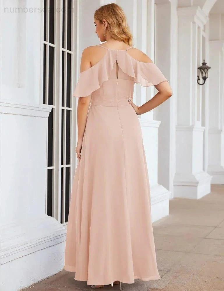 ZapDress Chiffon Cold Shoulder Long Bridesmaid Dresses Plus Size Formal Prom Gowns for Women Party Wedding (ZD17005)