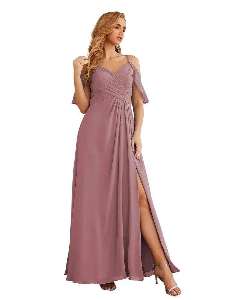 Numbersea Chiffon Cold Shoulder Long Bridesmaid Dresses Plus Size Formal Prom Gowns for Women Party Wedding SEA28070 by numbersea