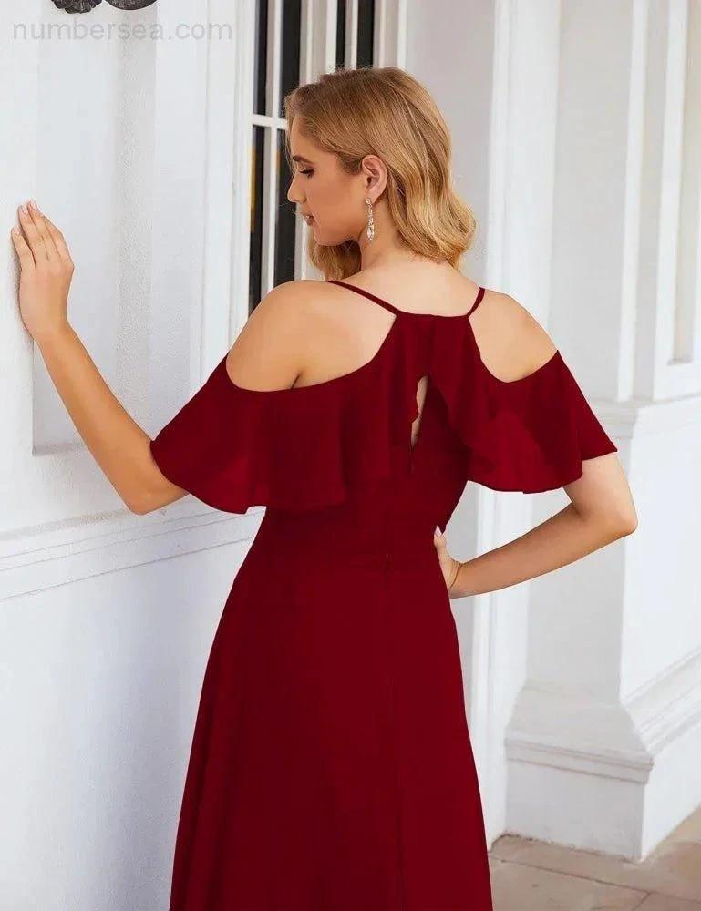 ZapDress Chiffon Cold Shoulder Long Bridesmaid Dresses Plus Size Formal Prom Gowns for Women Party Wedding (ZD17005)