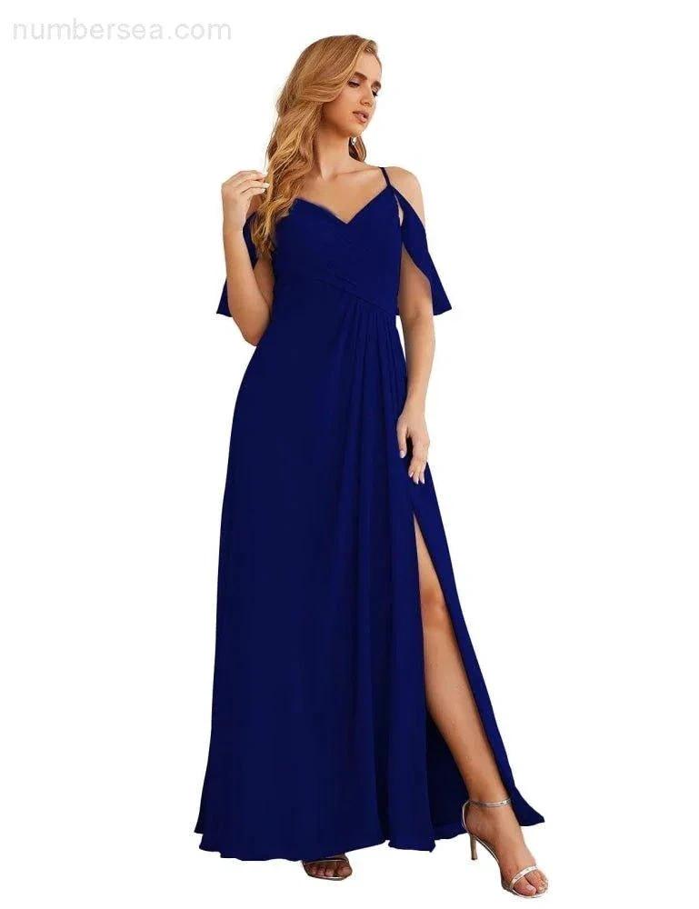 ZapDress Chiffon Cold Shoulder Long Bridesmaid Dresses Plus Size Formal Prom Gowns for Women Party Wedding (ZD17005)