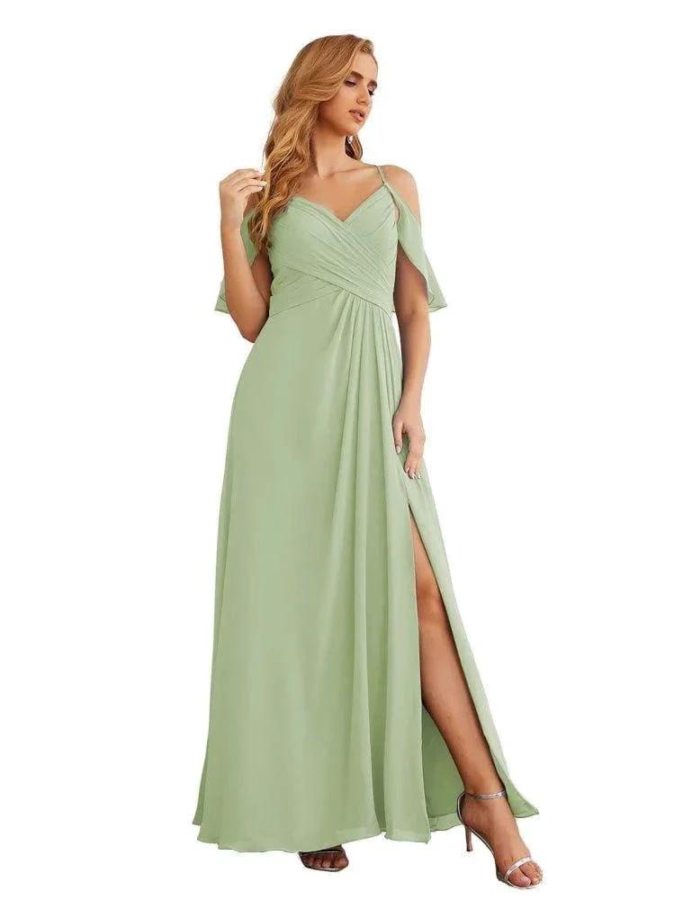 Numbersea Chiffon Cold Shoulder Long Bridesmaid Dresses Plus Size Formal Prom Gowns for Women Party Wedding SEA28070 by numbersea