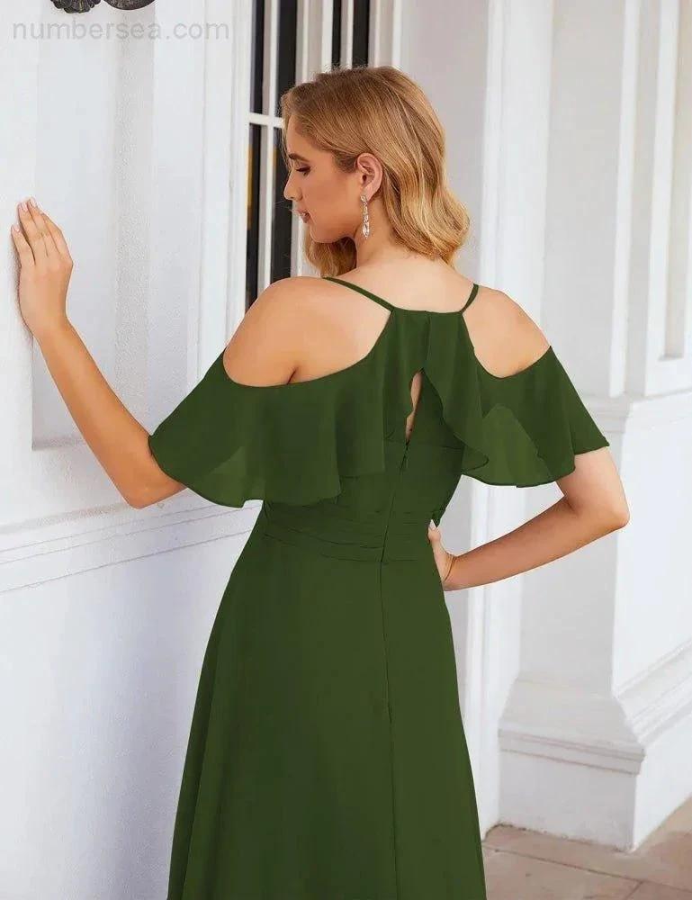 ZapDress Chiffon Cold Shoulder Long Bridesmaid Dresses Plus Size Formal Prom Gowns for Women Party Wedding (ZD17005)