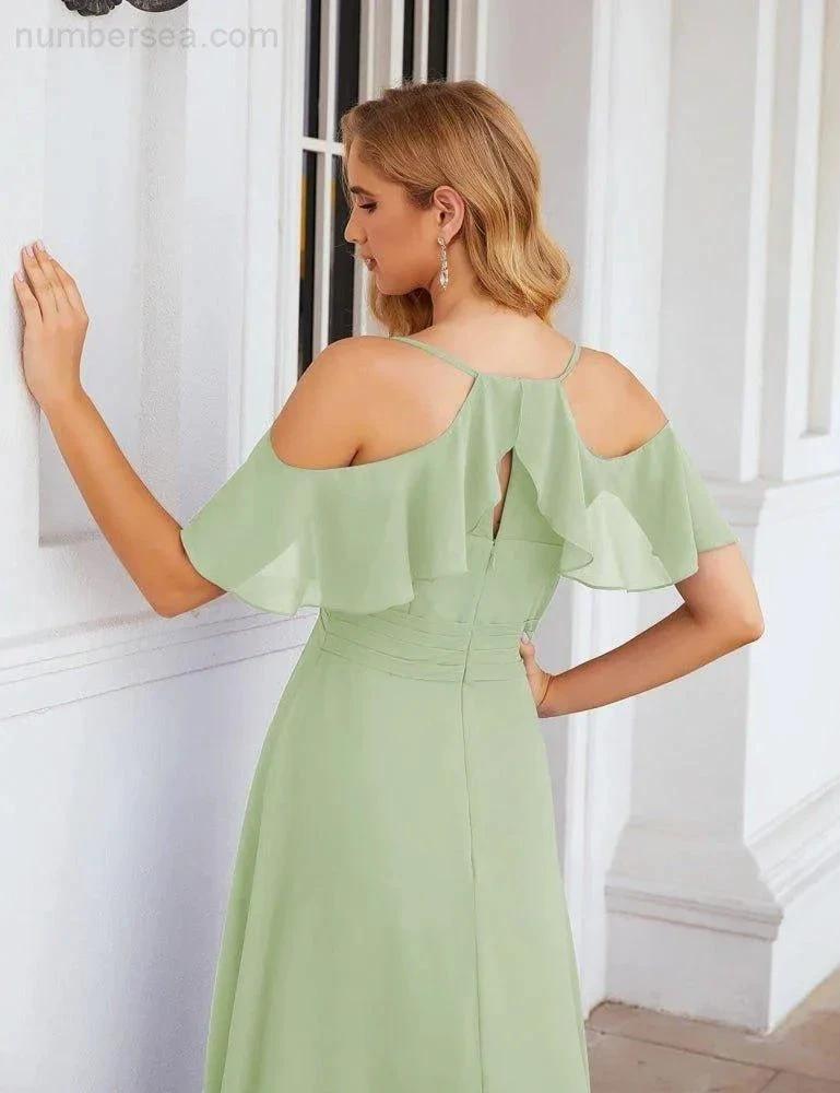 ZapDress Chiffon Cold Shoulder Long Bridesmaid Dresses Plus Size Formal Prom Gowns for Women Party Wedding (ZD17005)
