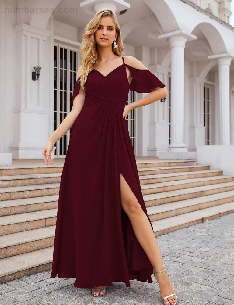 ZapDress Chiffon Cold Shoulder Long Bridesmaid Dresses Plus Size Formal Prom Gowns for Women Party Wedding (ZD17005)