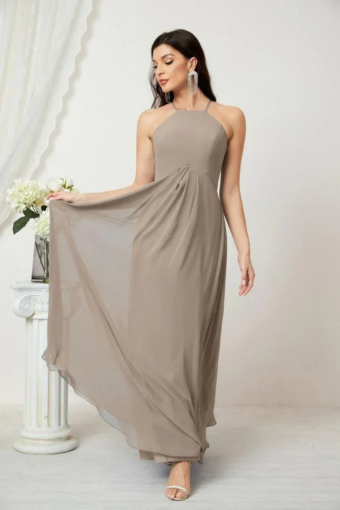 ZapDress Chiffon Halter Bridesmaid Dresses Long A-Line Formal Evening Dress 2805 (ZD16959)