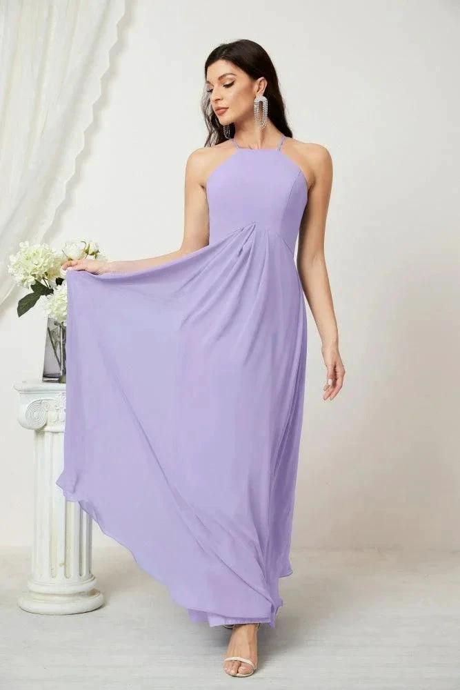 ZapDress Chiffon Halter Bridesmaid Dresses Long A-Line Formal Evening Dress 2805 (ZD16959)