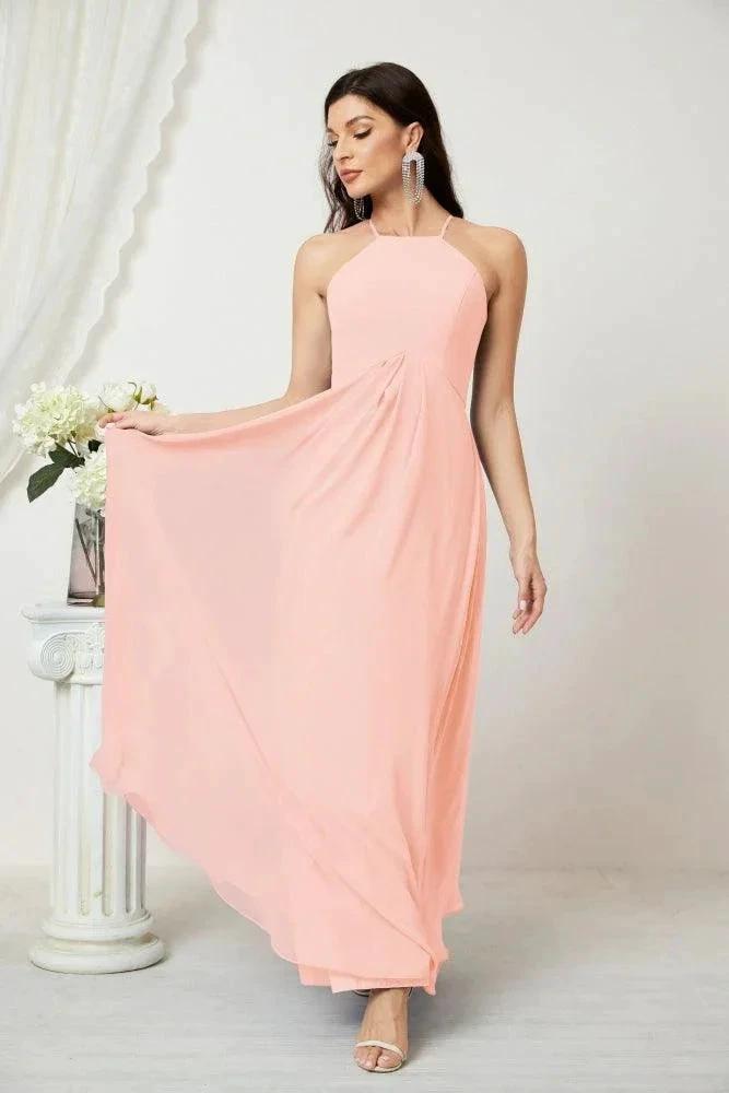 ZapDress Chiffon Halter Bridesmaid Dresses Long A-Line Formal Evening Dress 2805 (ZD16959)