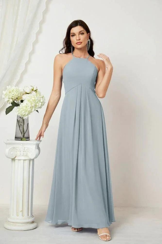 ZapDress Chiffon Halter Bridesmaid Dresses Long A-Line Formal Evening Dress 2805 (ZD16959)