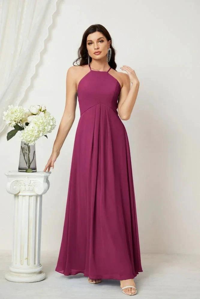 ZapDress Chiffon Halter Bridesmaid Dresses Long A-Line Formal Evening Dress 2805 (ZD16959)
