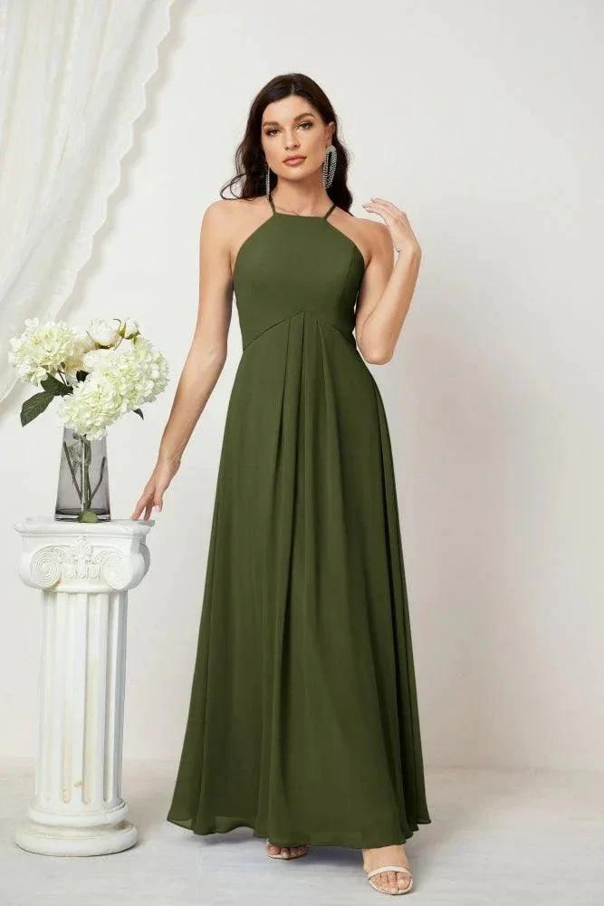 ZapDress Chiffon Halter Bridesmaid Dresses Long A-Line Formal Evening Dress 2805 (ZD16959)
