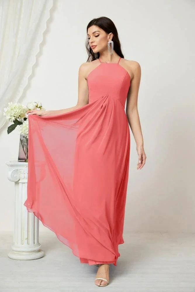 ZapDress Chiffon Halter Bridesmaid Dresses Long A-Line Formal Evening Dress 2805 (ZD16959)