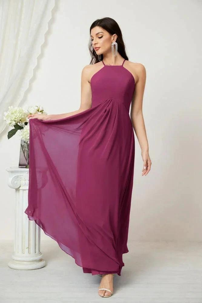 ZapDress Chiffon Halter Bridesmaid Dresses Long A-Line Formal Evening Dress 2805 (ZD16959)