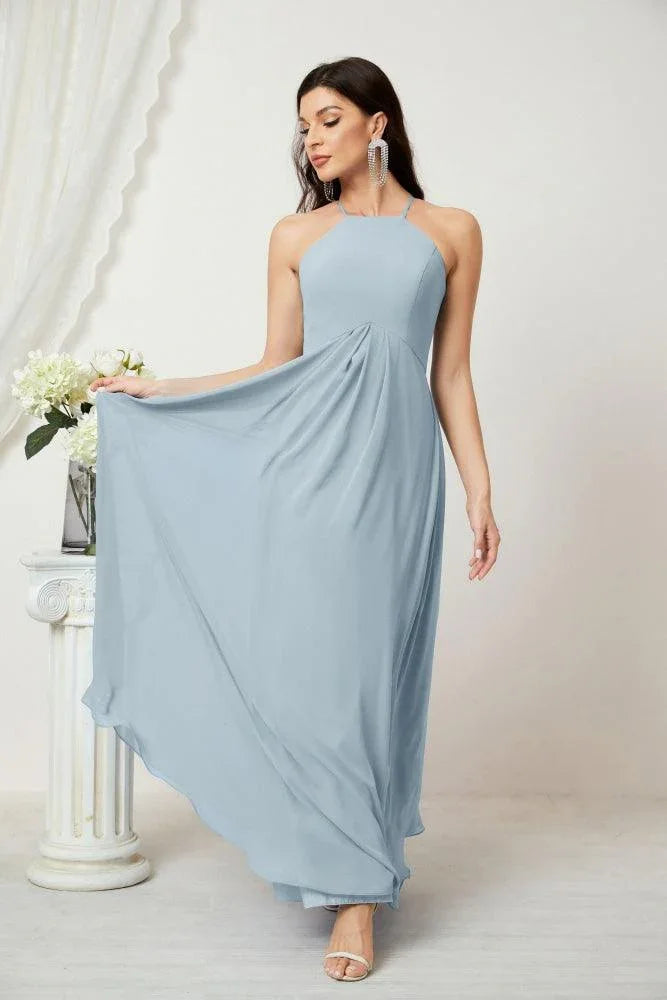 ZapDress Chiffon Halter Bridesmaid Dresses Long A-Line Formal Evening Dress 2805 (ZD16959)