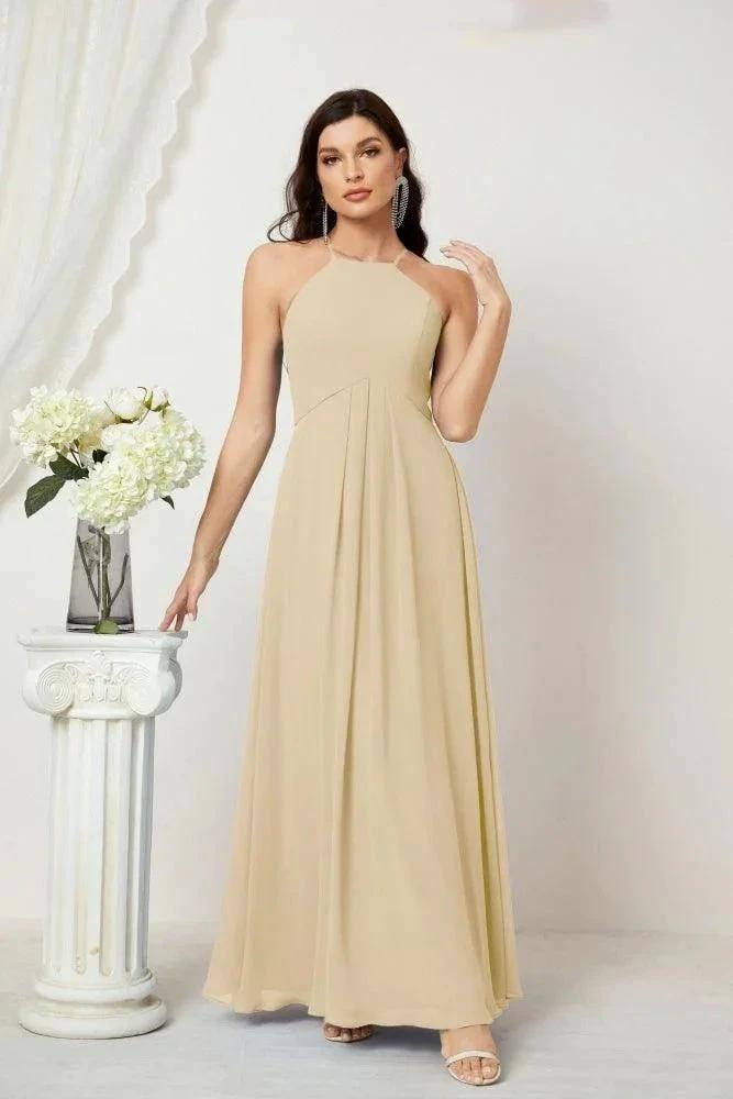 ZapDress Chiffon Halter Bridesmaid Dresses Long A-Line Formal Evening Dress 2805 (ZD16959)