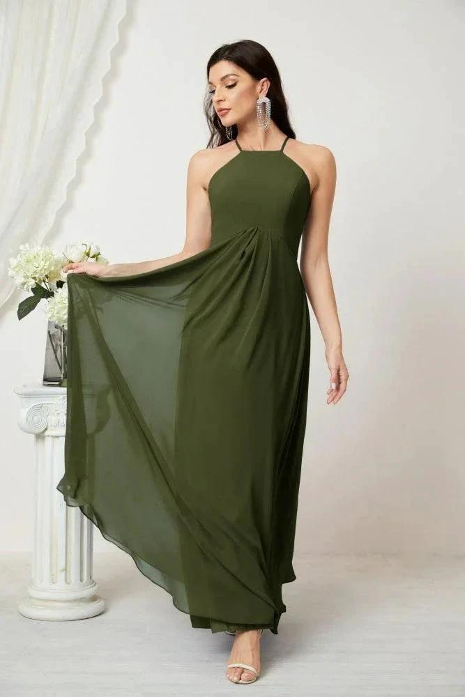 ZapDress Chiffon Halter Bridesmaid Dresses Long A-Line Formal Evening Dress 2805 (ZD16959)