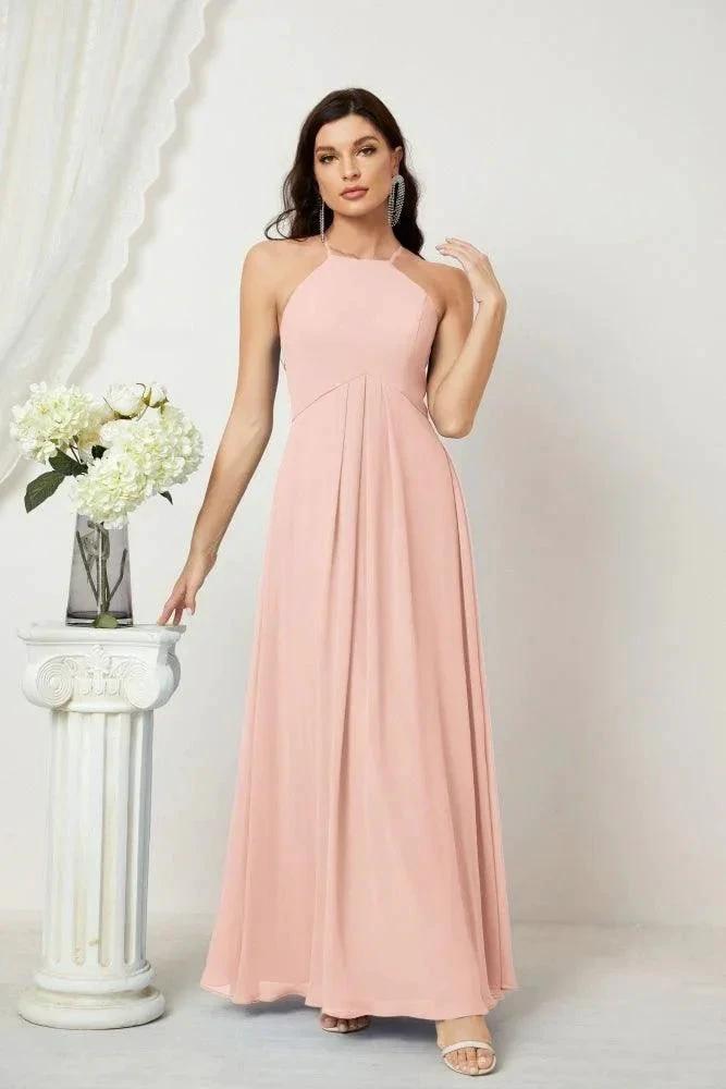 ZapDress Chiffon Halter Bridesmaid Dresses Long A-Line Formal Evening Dress 2805 (ZD16959)