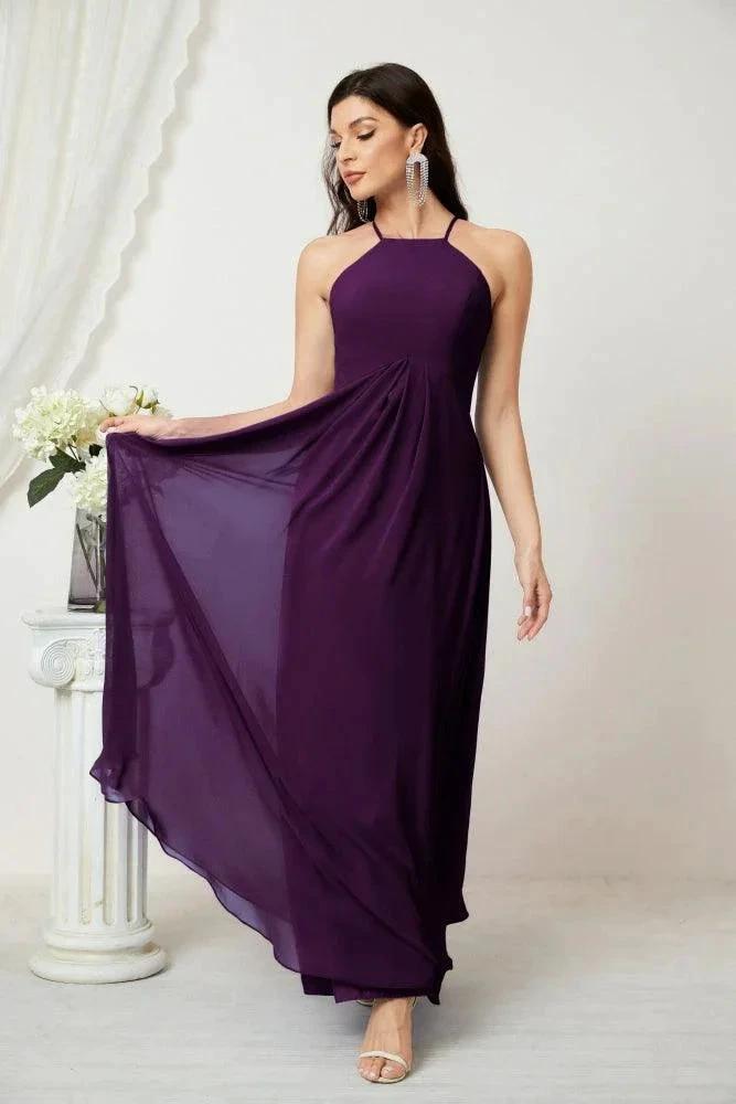 ZapDress Chiffon Halter Bridesmaid Dresses Long A-Line Formal Evening Dress 2805 (ZD16959)