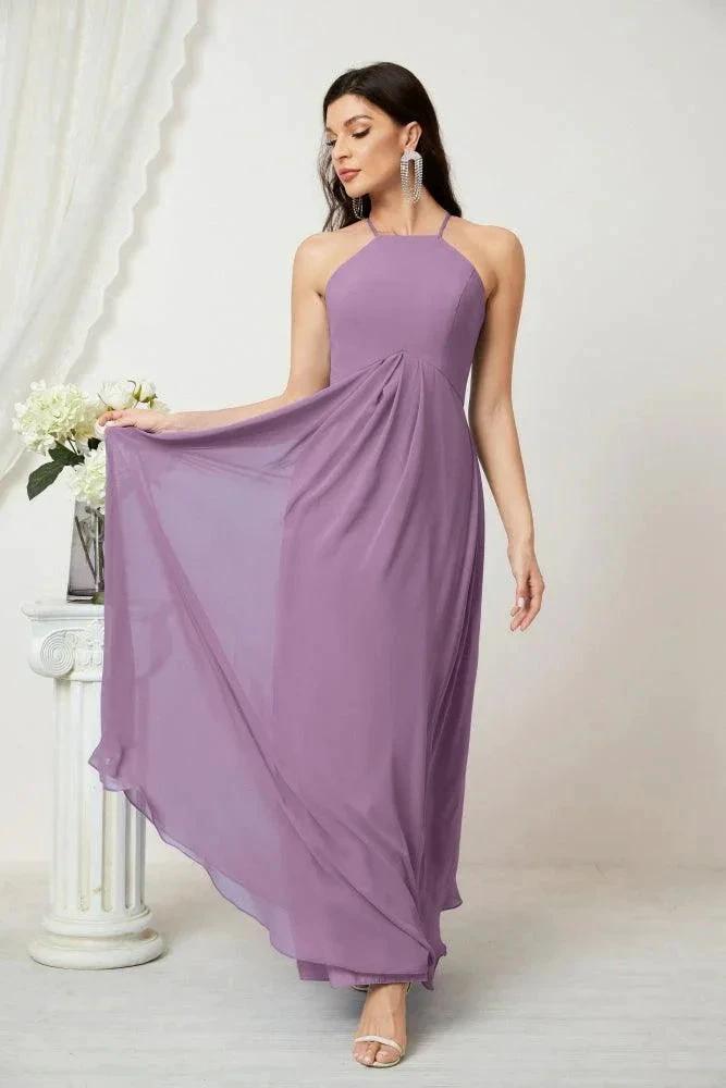 ZapDress Chiffon Halter Bridesmaid Dresses Long A-Line Formal Evening Dress 2805 (ZD16959)