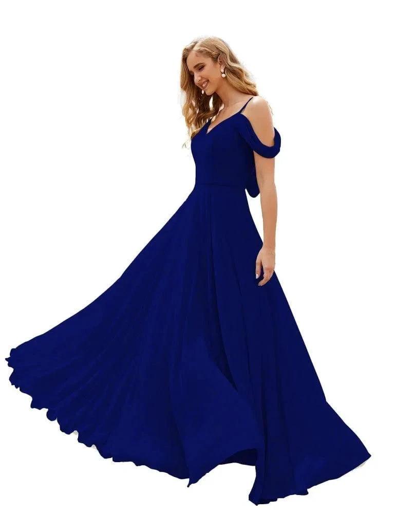 Numbersea Cold Shoulder Chiffon Bridesmaid Dresses Long Maxi Formal Prom Gowns for Women Party SEA28059 by numbersea