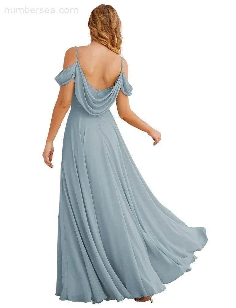 ZapDress Cold Shoulder Chiffon Bridesmaid Dresses Long Maxi Formal Prom Gowns for Women Party (ZD17042)
