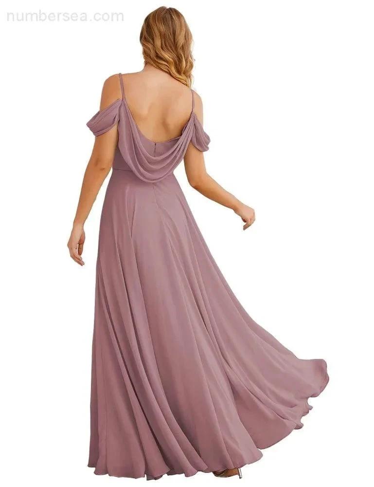 ZapDress Cold Shoulder Chiffon Bridesmaid Dresses Long Maxi Formal Prom Gowns for Women Party (ZD17042)