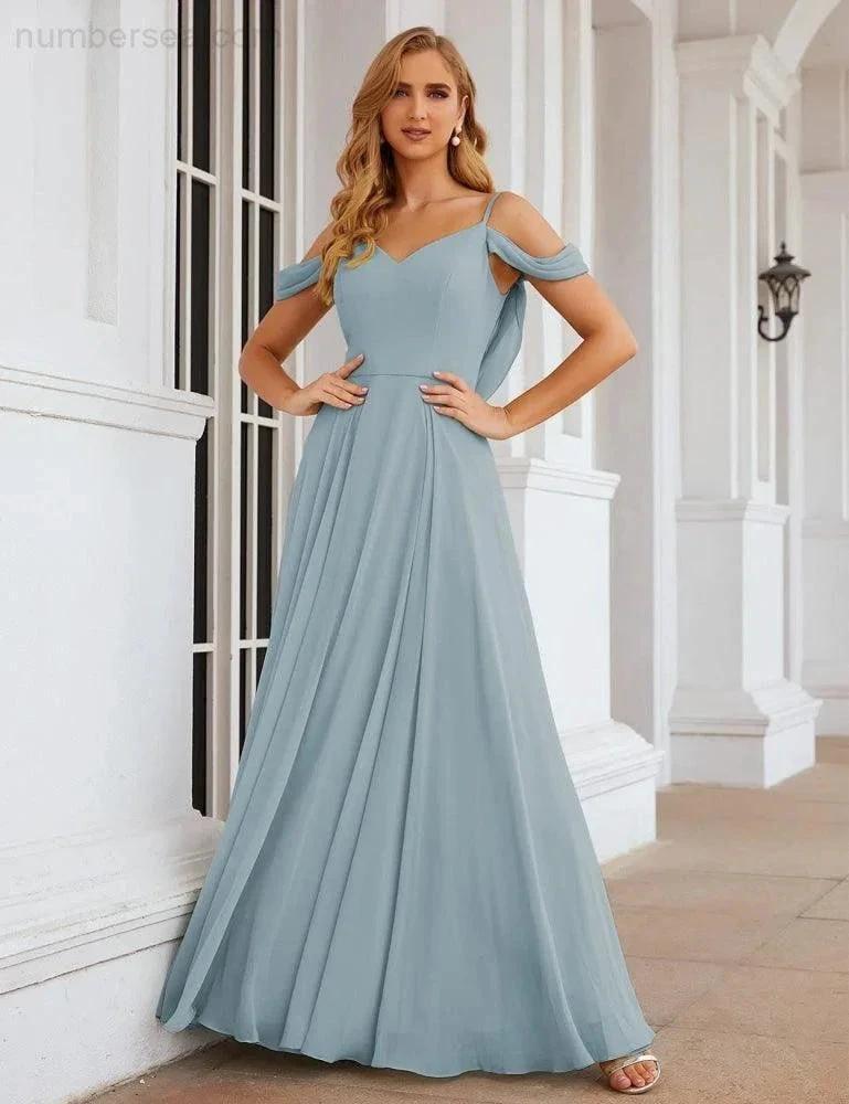 ZapDress Cold Shoulder Chiffon Bridesmaid Dresses Long Maxi Formal Prom Gowns for Women Party (ZD17042)