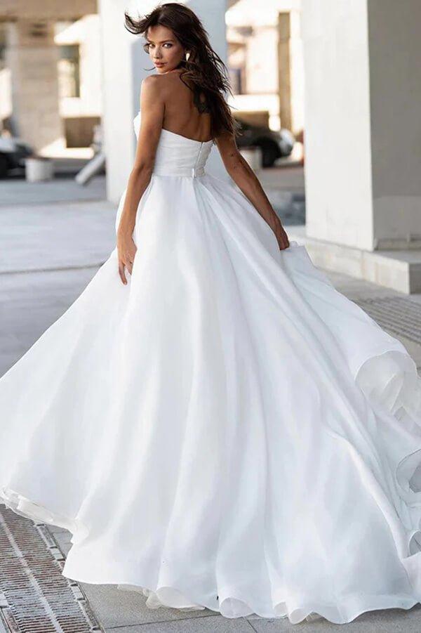 Glamorous Satin A-line Sweetheart Modest Wedding Dresses With Pearls MW1024 - View 2 | VelvetHem