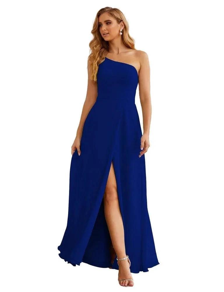 Numbersea One Shoulder Chiffon Bridesmaid Dresses Long Formal Homecoming Prom Gowns for Women Party Wedding Evening SEA28052 by numbersea