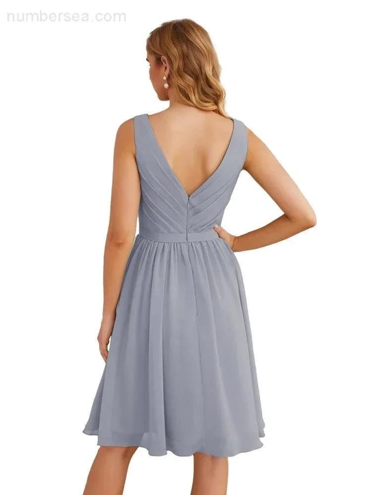 ZapDress V-Neck Bridesmaid Dresses Chiffon Short Knee Length Formal Prom Gowns for Women Party Homecoming (ZD16951)