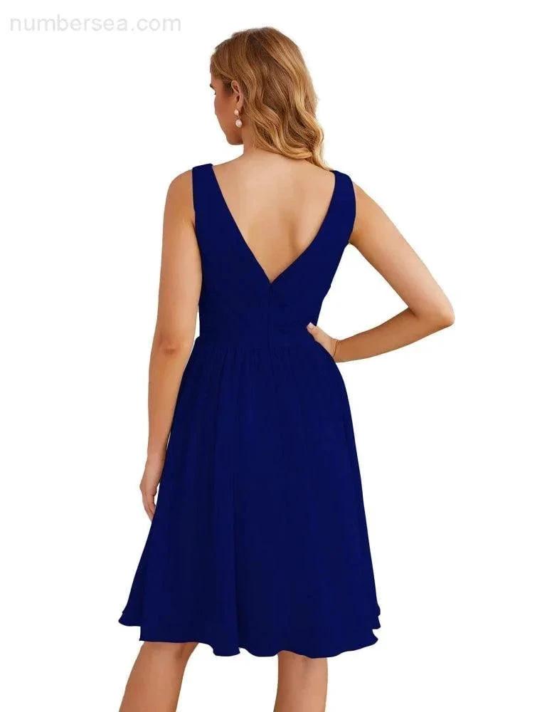 ZapDress V-Neck Bridesmaid Dresses Chiffon Short Knee Length Formal Prom Gowns for Women Party Homecoming (ZD16951)