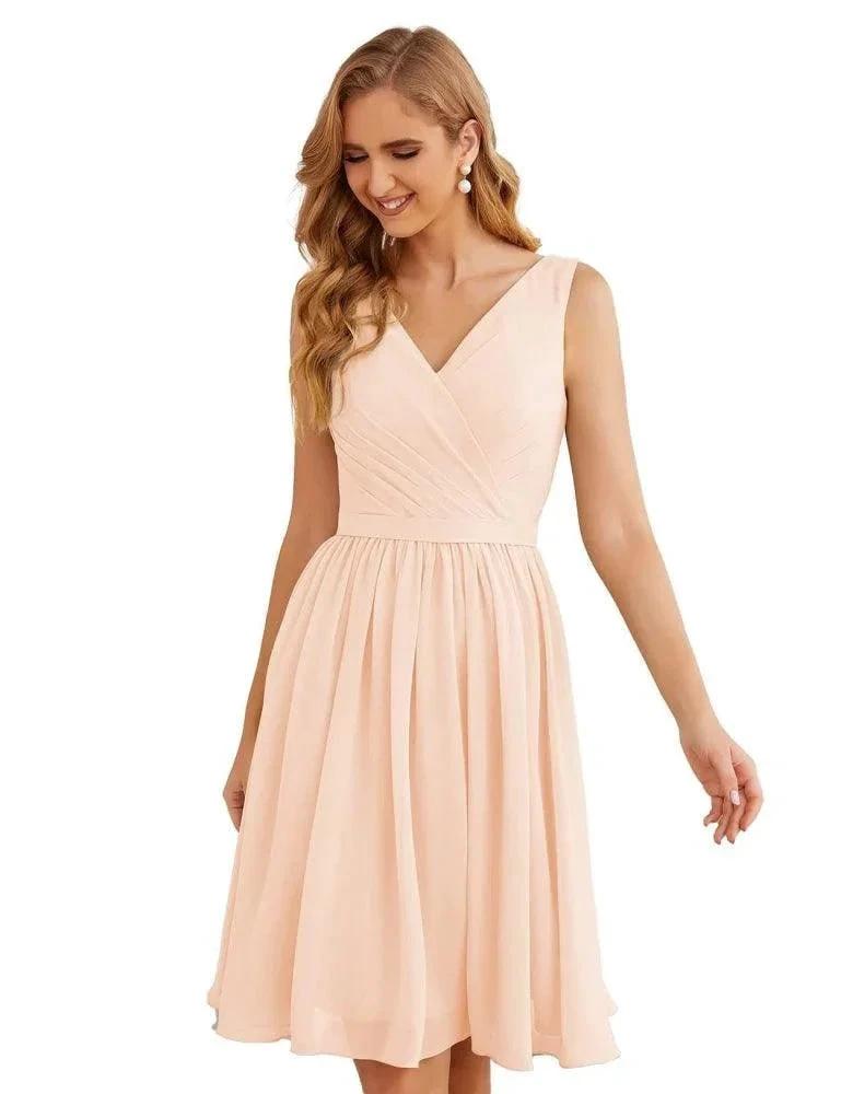 Numbersea V-Neck Bridesmaid Dresses Chiffon Short Knee Length Formal Prom Gowns for Women Party Homecoming SEA28062 by numbersea