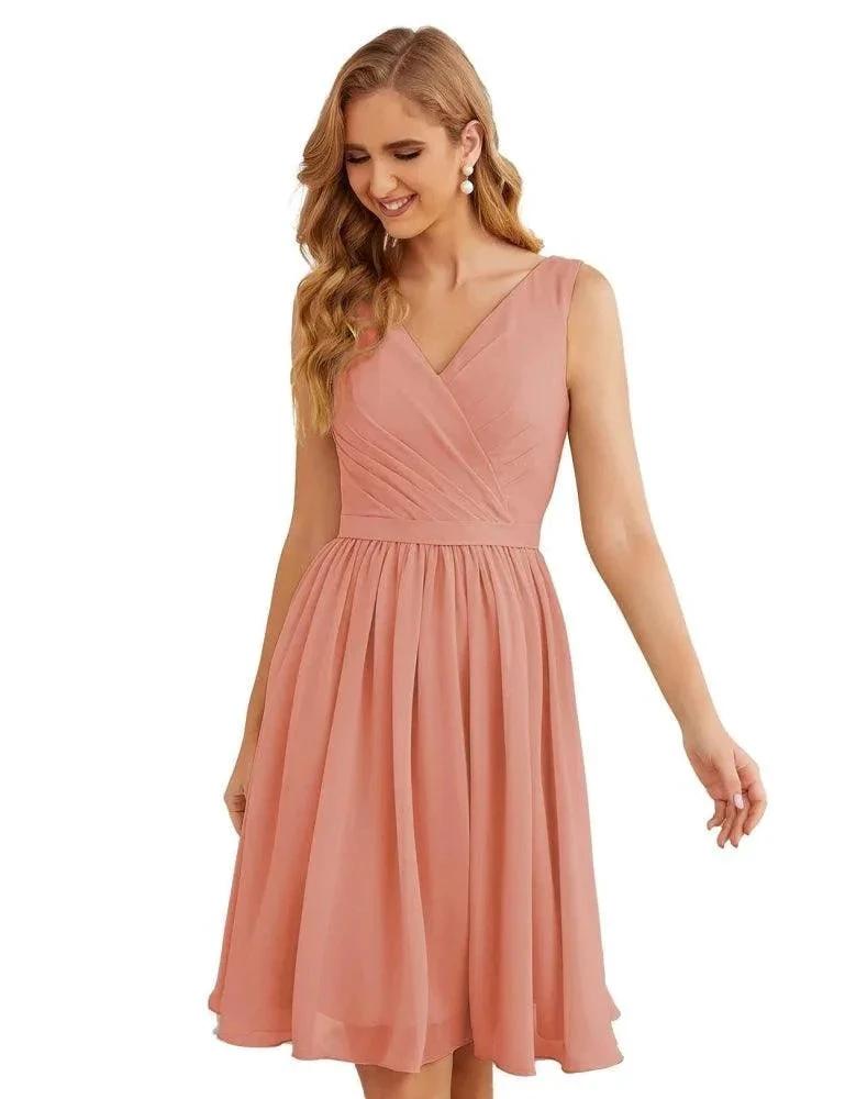 Numbersea V-Neck Bridesmaid Dresses Chiffon Short Knee Length Formal Prom Gowns for Women Party Homecoming SEA28062 by numbersea