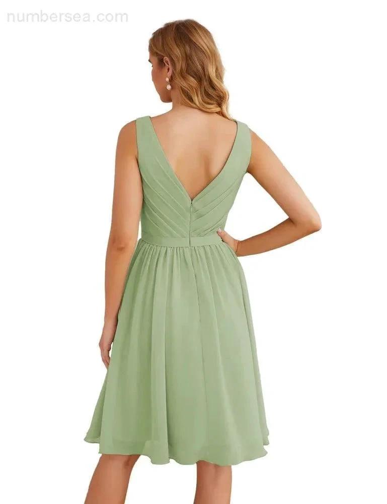 ZapDress V-Neck Bridesmaid Dresses Chiffon Short Knee Length Formal Prom Gowns for Women Party Homecoming (ZD16951)