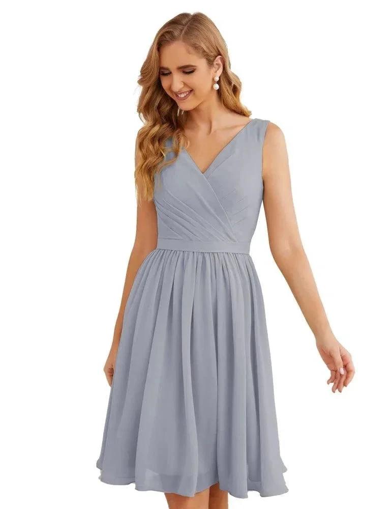 Numbersea V-Neck Bridesmaid Dresses Chiffon Short Knee Length Formal Prom Gowns for Women Party Homecoming SEA28062 by numbersea
