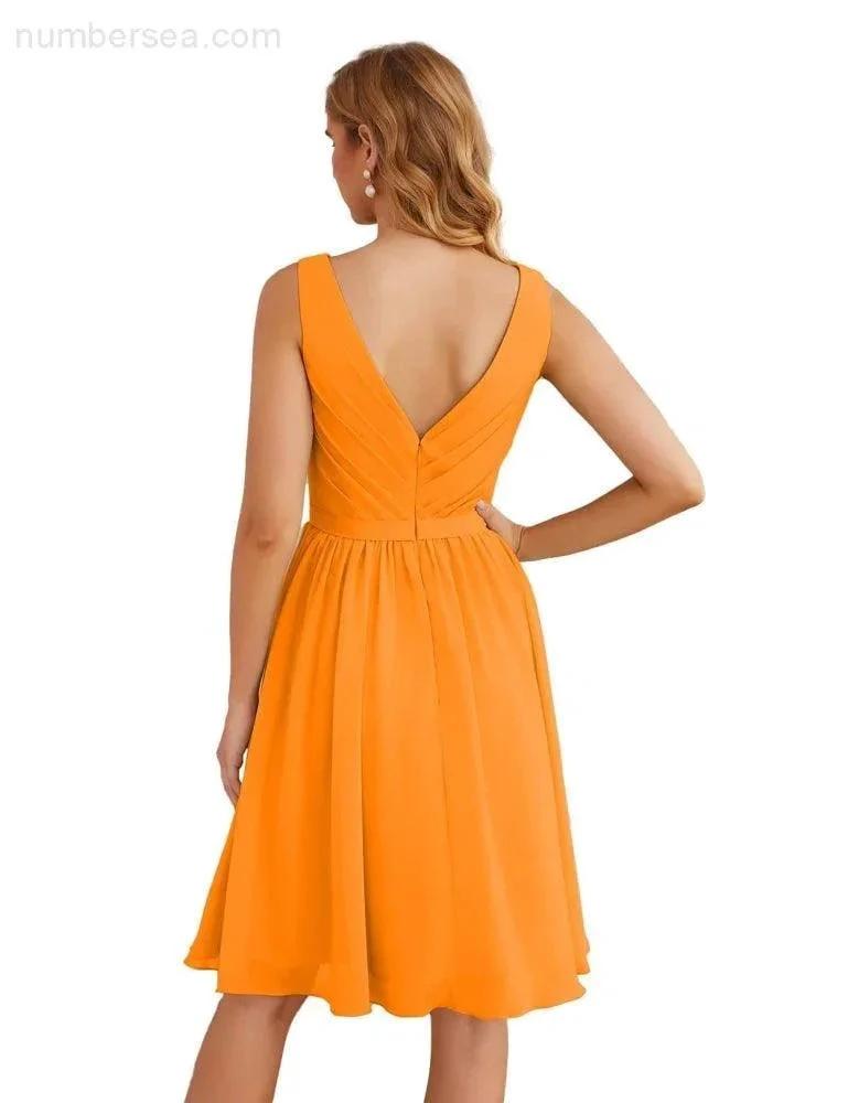 ZapDress V-Neck Bridesmaid Dresses Chiffon Short Knee Length Formal Prom Gowns for Women Party Homecoming (ZD16951)