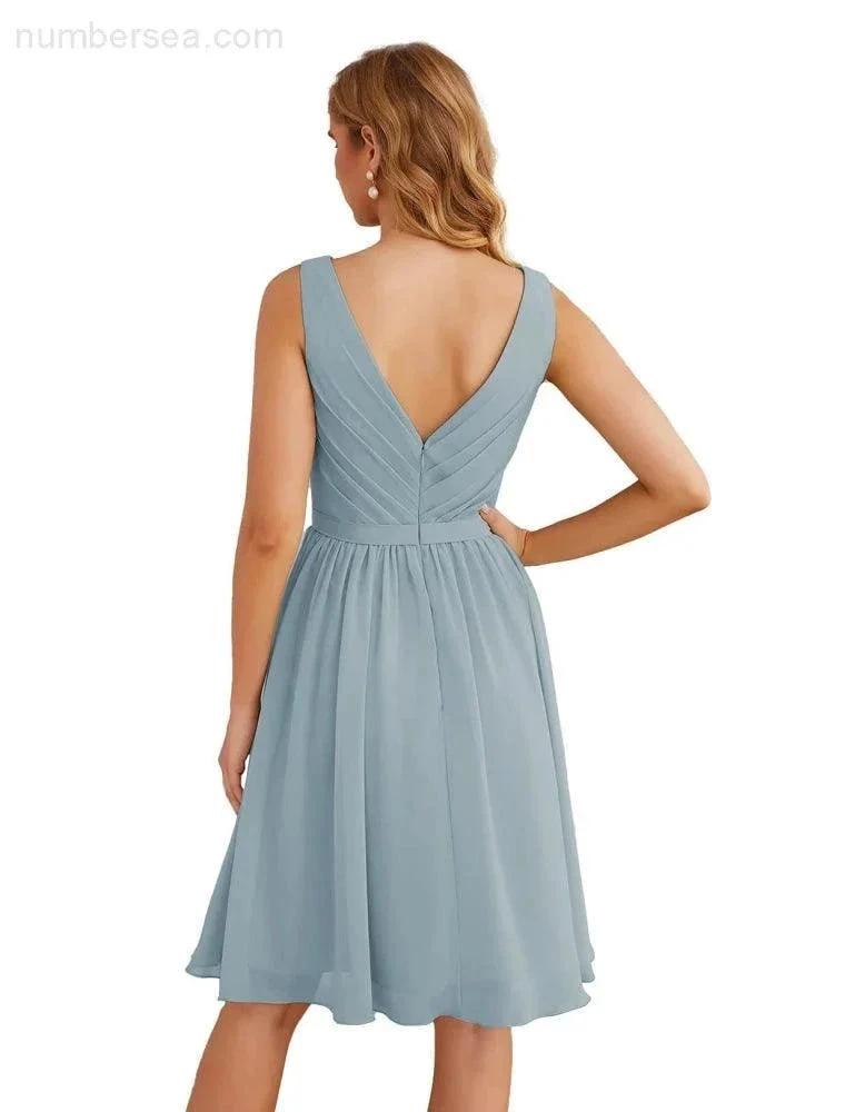 ZapDress V-Neck Bridesmaid Dresses Chiffon Short Knee Length Formal Prom Gowns for Women Party Homecoming (ZD16951)
