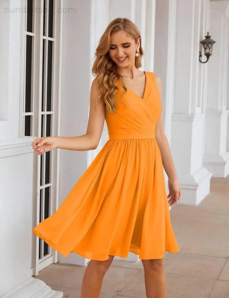 ZapDress V-Neck Bridesmaid Dresses Chiffon Short Knee Length Formal Prom Gowns for Women Party Homecoming (ZD16951)