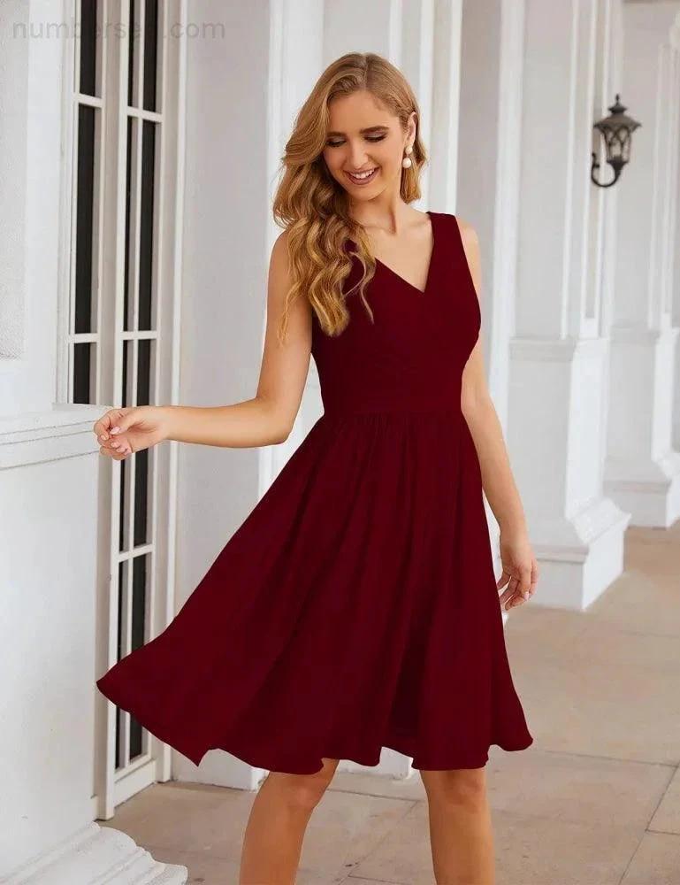 ZapDress V-Neck Bridesmaid Dresses Chiffon Short Knee Length Formal Prom Gowns for Women Party Homecoming (ZD16951)