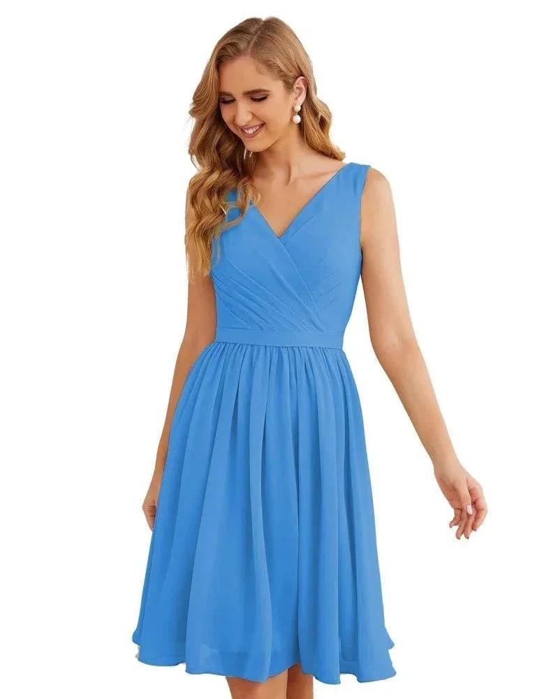 Numbersea V-Neck Bridesmaid Dresses Chiffon Short Knee Length Formal Prom Gowns for Women Party Homecoming SEA28062 by numbersea