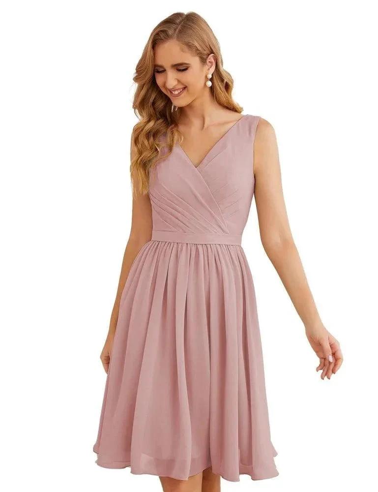 Numbersea V-Neck Bridesmaid Dresses Chiffon Short Knee Length Formal Prom Gowns for Women Party Homecoming SEA28062 by numbersea