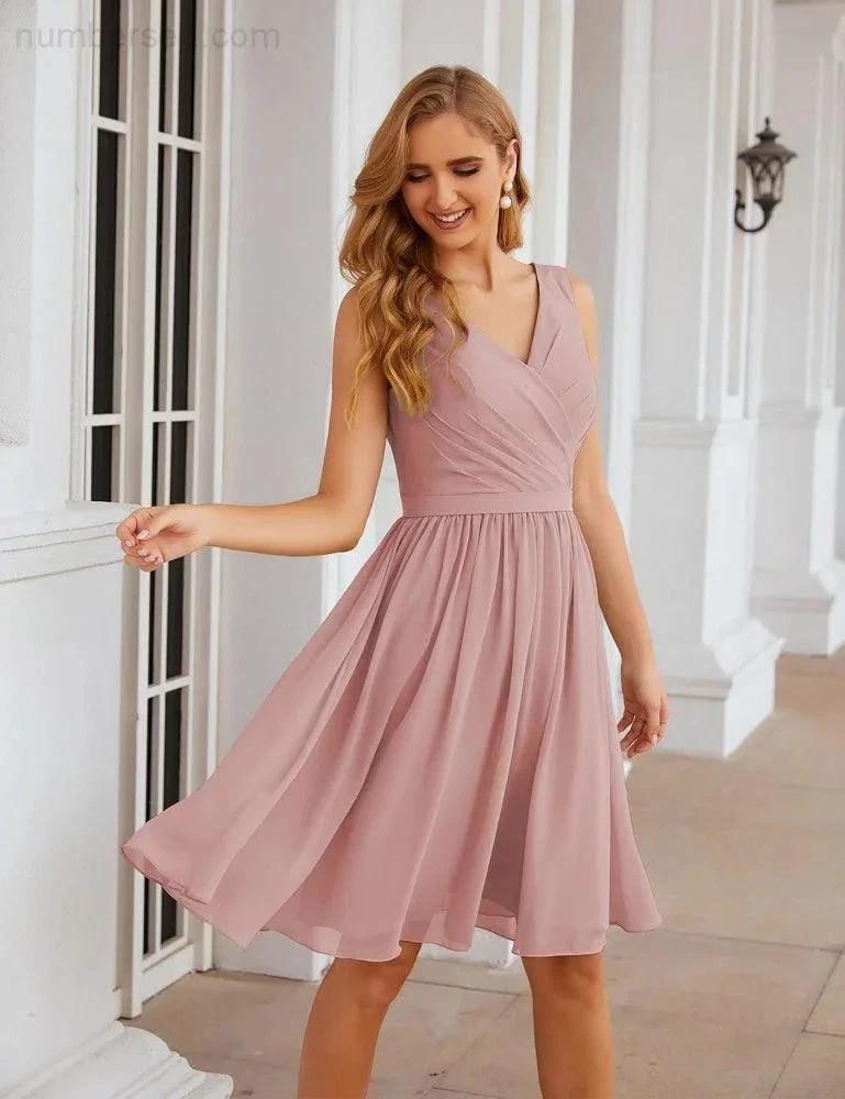 ZapDress V-Neck Bridesmaid Dresses Chiffon Short Knee Length Formal Prom Gowns for Women Party Homecoming (ZD16951)