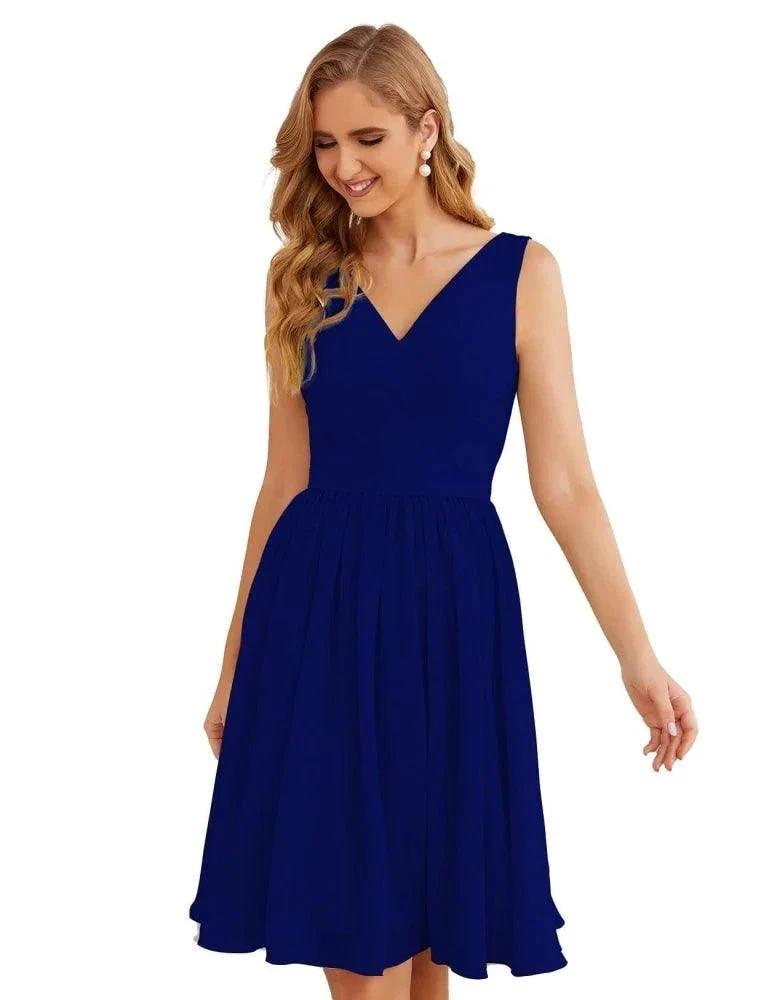 Numbersea V-Neck Bridesmaid Dresses Chiffon Short Knee Length Formal Prom Gowns for Women Party Homecoming SEA28062 by numbersea