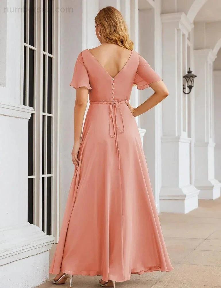 ZapDress Wrap V-Neck Chiffon Bridesmaid Dresses Long Formal Maxi Evening Gown for Wedding Guests (ZD17056) - View 2 | VelvetHem